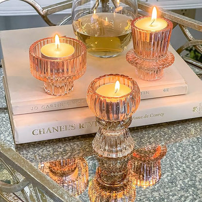 Kate Aspen Vintage Ribbed Glass Black Candlestick Holders, Pillar Candle, Tealight & Votive Candle Holders (Set of 6, 3 Assorted Sizes), Dining Table Decor, Shelf Decor, Centerpiece