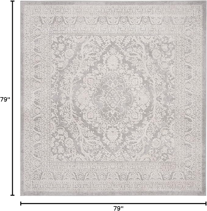 SAFAVIEH Reflection Collection Area Rug - 6'7" Square, Light Grey & Cream, Non-Shedding & Easy Cleaning, Ideal for Living Room, Bedroom (RFT668G)