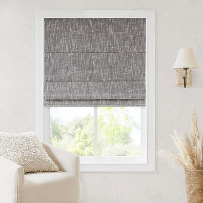 Madison Park Cordless Roman Shades, Total Blackout Window Blind Privacy Window Shades, Thermal Insulated Cordless Window Treatment for Bedroom, Living Room, Quincy, Single Panel 34" W X 64" H Grey