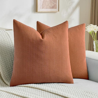 FUTEI Rust Decorative Throw Pillow Covers 26x26 Inch Set of 2,Soft Cozy Wheat Ear Striped Patterns Euro Pillow Shams,Modern Home Decor for Couch Bed Living Room