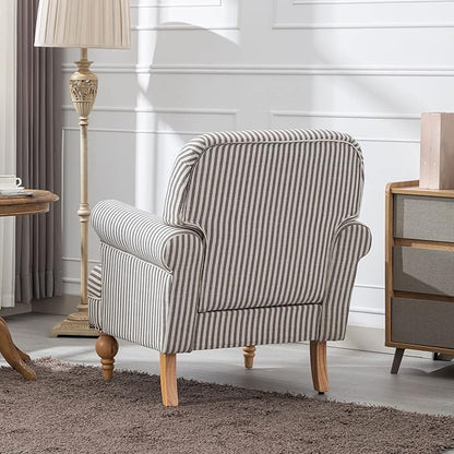 Mid Century Modern Accent Chairs Set of 2 Linen Fabric Armchair Wide Reading Chairs Upholstered Lounge Couch Chair for Bedroom/Living Room, Black Stripe
