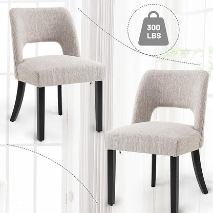 VKNOW Wooden Dining Chairs Set of 2, Modern Fabric Upholstered Dining Room Chair Kitchen Chairs, Farmhouse Dinner Chair for Kitchen Dining Room, Grey-Black Legs