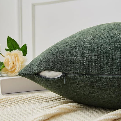 GAWAMAY Decorative Chenille Throw Pillow Covers 26"x26" Inch Pack of 2, Soft Square Couch Pillow Cover for Sofa Cushion Living Room Bedroom Solid Oversized Pillowcases Dark Green 66x66cm (NO Insets)
