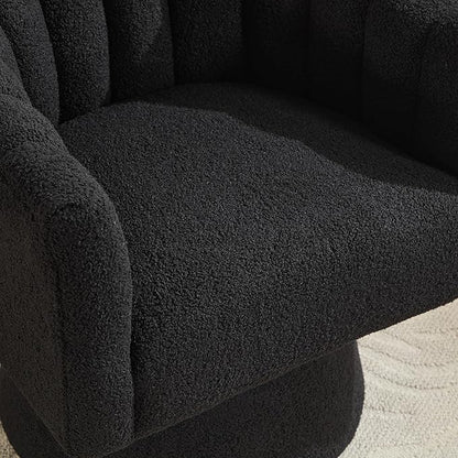 Swivel Accent Chair,Upholstered Teddy 360° Swivel Barrel Chair for Living Room Overstuffed Bouncle Reading Chair Round Armchair for Bedroom,Vanity,Office-Black