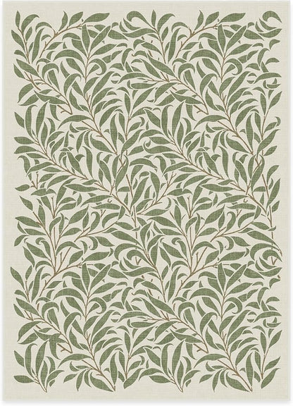 RUGGABLE x Morris & Co Washable Area Rug– Pure Willow Boughs Green 5x7, Stain-Resistant, Non-Slip – Medium Machine Washable Rugs for Living Room, Bedroom, Hallway, Entryway & Office–with Standard Pad