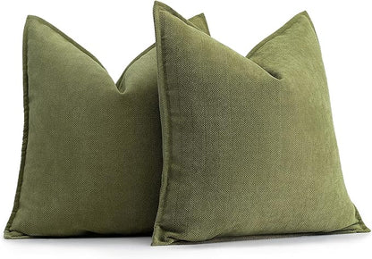 ZWJD Olive Green Pillow Covers 26x26 Set of 2 Chenille Throw Pillow Covers with Elegant Design Soft and Luxurious Decorative Throw Pillows for Couch, Bed, and Home Decor
