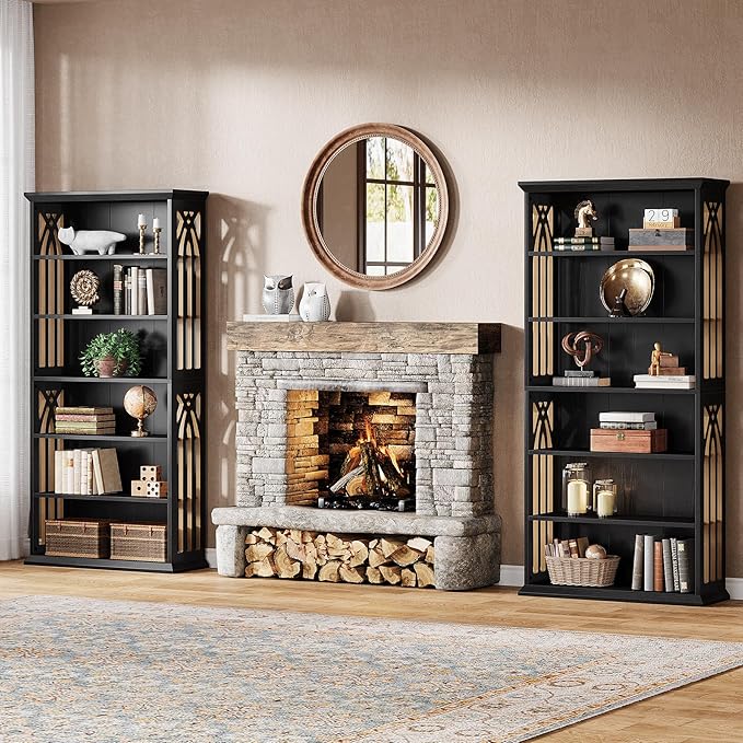 Tribesigns 6-Tier Bookshelf, 75-Inch Tall Bookcase, Large Bookshelves and Bookcases Freestanding Display Shelves, Wood Book Shelf for Living Room, Home Office, Bedroom, Black (2Packs)