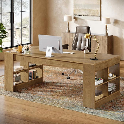 Tribesigns 71-Inch Executive Desk, Large Computer Office Desk with Storage Shelves, Modern Wood Writing Table Business Furniture Workstation for Home Office, Rustic Brown