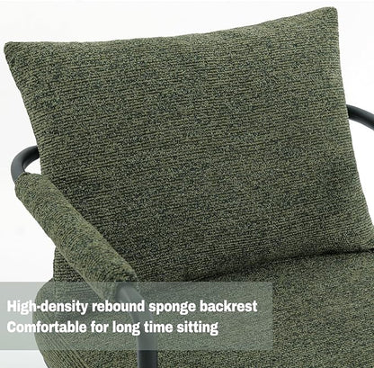 Single Accent Chair for Living Room, Mid Century Modern Upholstered Reading Armchair for Bedroom, Office, with Comfy Chenille Cushion Back & Metal Frame, Green