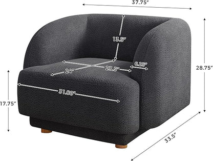 VANOMi Oversized Living Room Chair, Modern Comfy Accent Barrel Chairs, Single Sofa Chair with Wood Legs, Upholstered Armchair for Bedroom, Office, Waiting Room (Dark Gray)