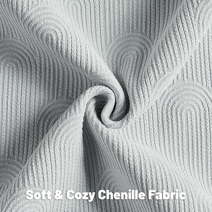 FUTEI Light Grey Chenille Decorative Throw Pillow Covers 12x20 Inch Set of 2,Soft Cozy Striped Geometric Patterns Lumbar Pillow Cases,Modern Home Decor for Couch Bed Living Room