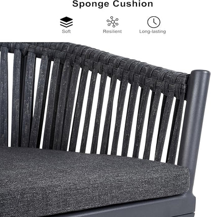 PURPLE LEAF 5 Pieces Outdoor Dining Set with Patio Aluminium Dining Table and Wicker Chairs Modern Furniture Cushions Sets for Backyard Indoor Decor Kitchen Gray