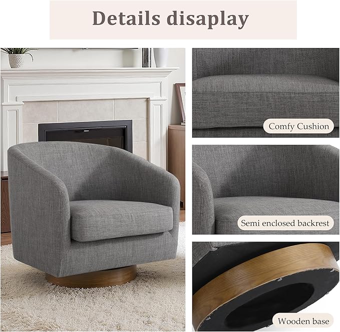 Lumibee Swivel Accent Chairs Set of 2, Chenille Fabric Swivel Barrel Chairs for Living Room, Modern Comfy Upholstered Round Armchairs Single Sofa Chairs for Bedroom, Club-Dark Gray
