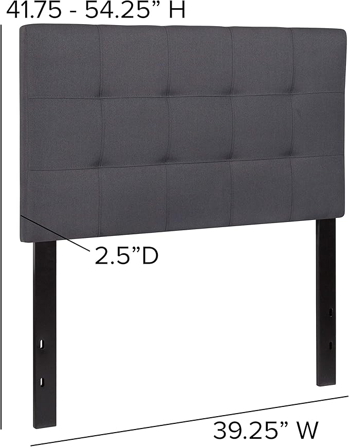 EMMA + OLIVER Quilted Tufted Upholstered Twin Size Headboard in Dark Gray Fabric