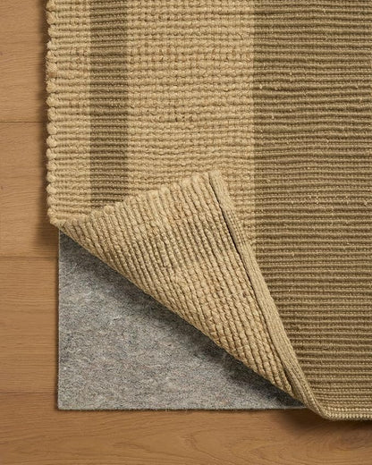 Loloi Leanne Ford Weatherstaff Collection WTS-03 Natural/Olive 2'-6" x 9'-9" Runner Rug Jute, Striped, Neutral, Hallway, Kitchen, Mudroom, and Bathroom