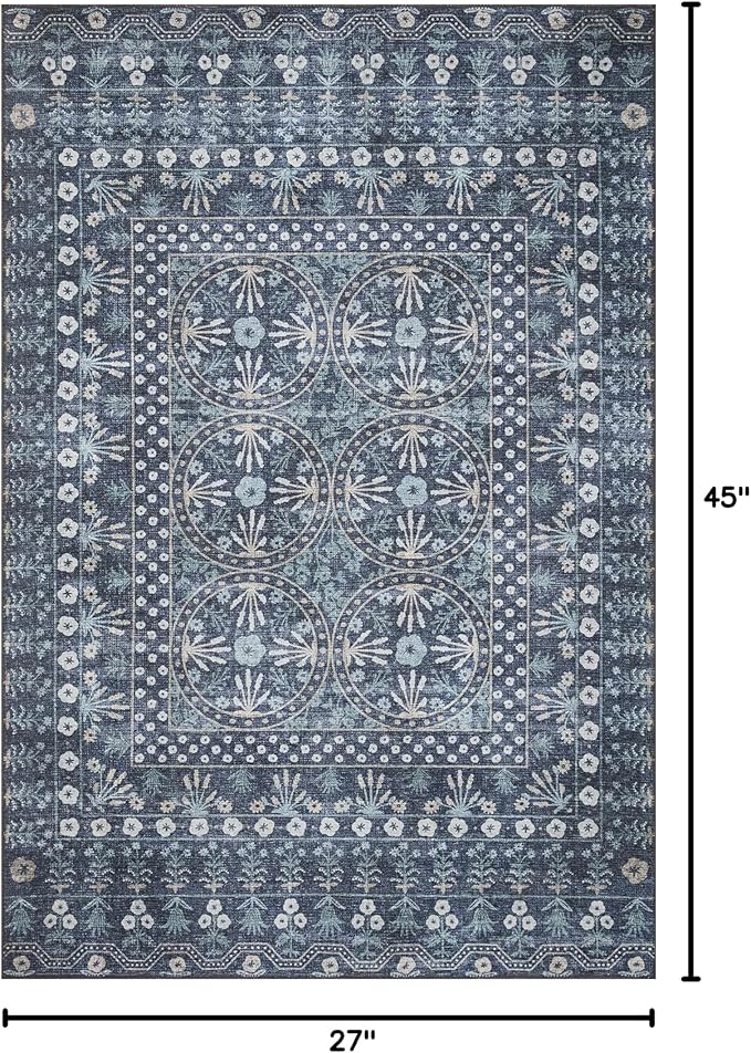 Loloi Rifle Paper Co. Maison Collection MAO-03 Rosette Blue 2'-3" x 3'-9", .19" Pile Height, Accent Rug