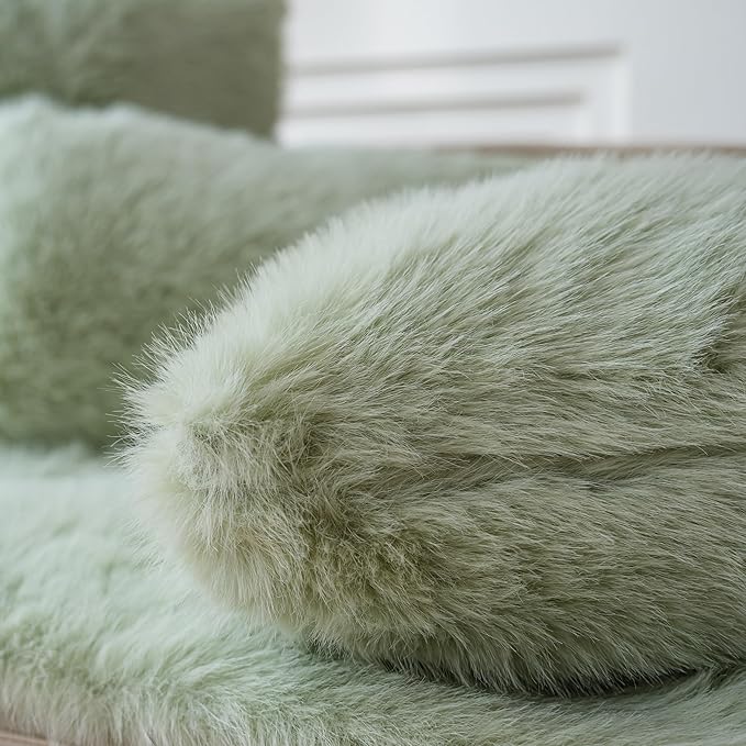 Neelvin Green Faux Fur Cozy Fluffy Double-Sided Decorative Throw Pillow Covers 24x24 inch Set of 2,Velvet Pillowcase Cushion Case for Sofa Couch