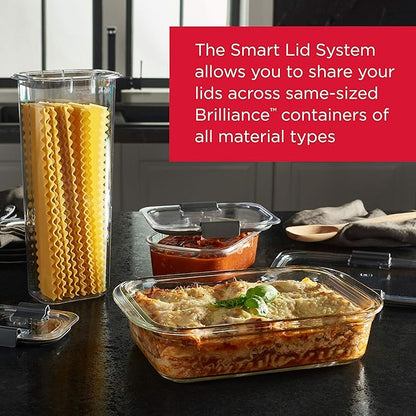 Rubbermaid Brilliance Glass Food Storage Containers, 8 Cup, Set of 2, BPA-Free, Leak-Proof, Clear