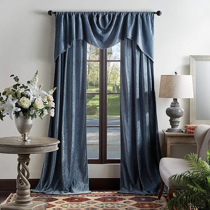 Martha Stewart Naples Chenille Solid Back Tab Window Curtain Panel Pair, 95, Navy