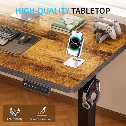 BIZUM Electric Standing Desk, 55" x 24" Height Adjustable Desk, Rustic Brown Sit to Stand Desk Memory Gaming Computer Workstation for Home Office