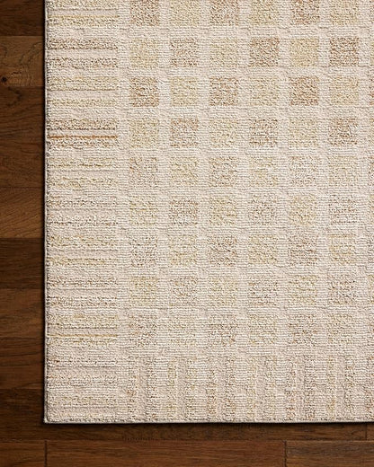 Loloi Chris Loves Julia Calvin Collection CLV-03 Bone/Natural 11'-6" x 15'-7" Area Rug Checkered Neutral Soft Living Room Bedroom Carpet