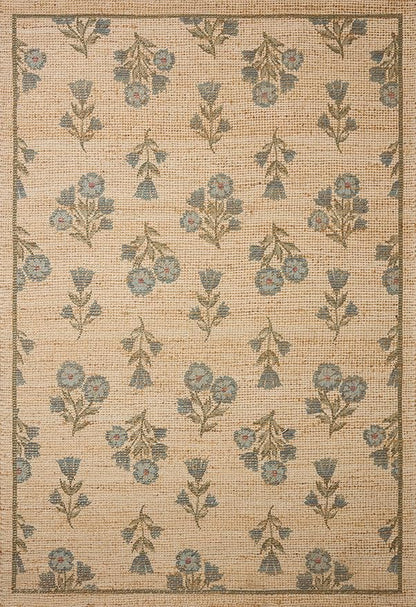 Loloi Chris Loves Julia Rue Collection RUE-04 Moss/Blue 3'-6" x 5'-6" Accent Rug Jute Neutral Floral Living Room Bedroom Rug
