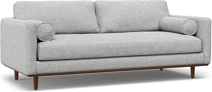 SIMPLIHOME Morrison Mid-Century Modern 89 inch Wide Sofa with Ottoman Set in Mist Grey Woven-Blend Fabric for the Living Room and Family Room