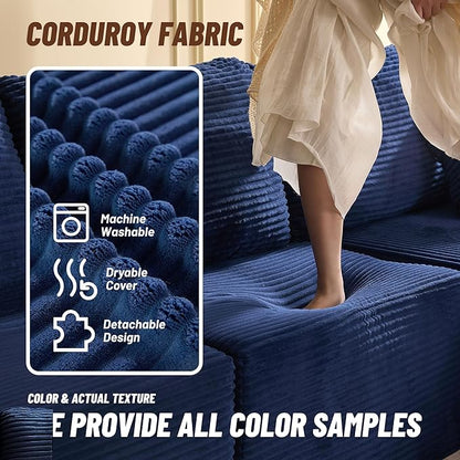 138" Modular Sofa Memory Foam Sectional Couches for Living Room, Sleeper Sofa Bed, Corduroy, Blue