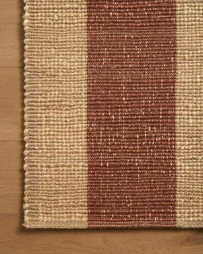 Loloi Leanne Ford Weatherstaff Collection WTS-02 Natural/Brick 2'-3" x 3'-9" Accent Rug Jute, Striped, Neutral, Entryway, Mudroom, Bathroom, and Kitchen