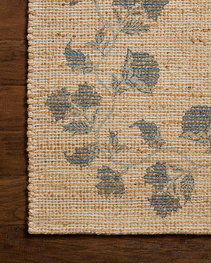 Loloi Chris Loves Julia Rue Collection RUE-05 Natural/Denim 2'-3" x 3'-9" Accent Rug Jute Neutral Floral Living Room Bedroom Rug