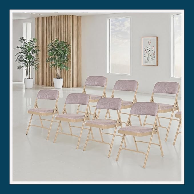 OEF Furnishings OEF2200 Series Heavy-Duty Premium Fabric Padded Upholstery Double-Hinged Folding Chairs (4-Pack, French Beige)