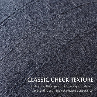 Foindtower Set of 2 Decorative Linen Check Throw Pillow Covers Neutral Farmhouse Vintage Cushion Covers Modern Boho Home Decor for Sofa Chair Couch Bedroom Living Room,24×24 Inch,Navy Blue