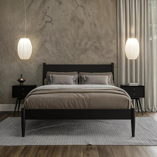 Camaflexi Mid-Century Panel Bed - Queen Size - Black Finish