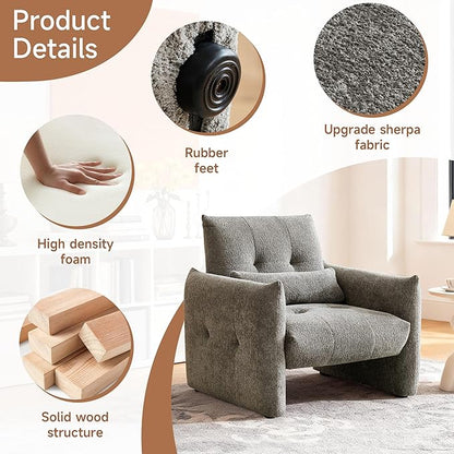 33.9" Accent Chairs, Modern Upgrade Sherpa Fabric Arm Chair Comfy Upholstered Armchair Leisure Single Sofa Chair with a Waist Pillow for Bedroom, Office and Living Room
