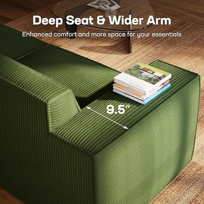 Marsail Modular Sectional Sofa, 80" L-Shaped Modular Sectional Couch with Deep Seat, Freely Combinable Sectional Clound Sofa for Living Room, No Assembly, Plush Corduroy Fabric, Green