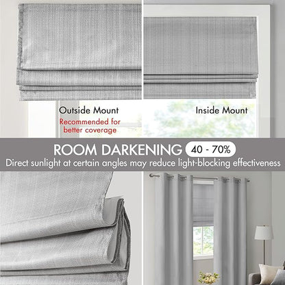 Madison Park Galen Cordless Roman Shade, 23"W x 64"H, Sheen Grey – Room Darkening, Thermal Insulated, Energy Efficient Window Blind with Subtle Sheen Basketweave Fabric for Privacy