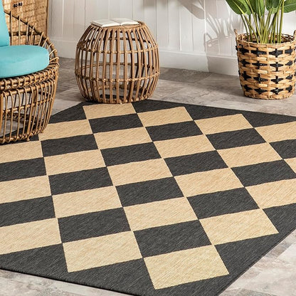 nuLOOM 8' Square Outdoor Performance Area Rug, Stain Resistant, Weather Resistant, High Traffic, Patio, Balcony, Outside, Sabina Dark Grey