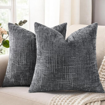 decorUhome Dark Grey Chenille Throw Pillow Covers 26x26 Set of 2 Thick Textured Slubby Couch Pillow Covers Farmhouse Accent Modern Neutral Decorative Pillow Cases for Bed Sofa Living Room