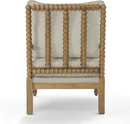 Morden Fort Linen Fabric Spindle Accent Chairs Set of 2, French Style Chairs with High Resilience Spring Cushion and Armrest Pads, Leisure Armchair for Living Room Bedroom Farmhouse Office Balcony