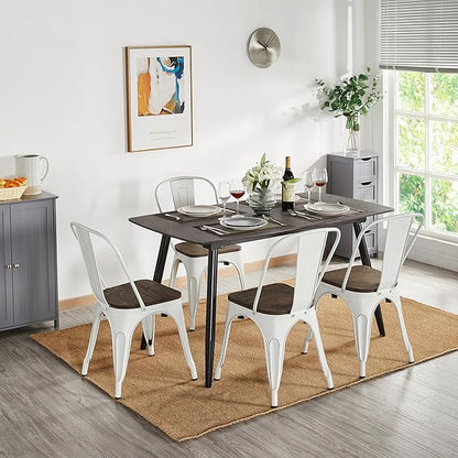 Yaheetech 18 Inch Classic Iron Metal Dining Chair with Wood Top/Seat Indoor-Outdoor Use Chic Bistro Cafe Side Barstool Bar Chair Distressed White, Set of 4