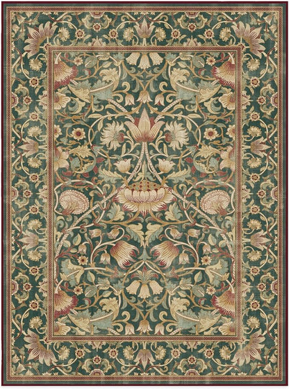RUGGABLE x Morris & Co Machine Washable Area Rug – Lodden Soft Evergreen & Gold 9x12, Stain-Resistant, Non-Slip – Large Rugs for Living Room, Bedroom, Hallway, Entryway & Office–with Cushioned Pad