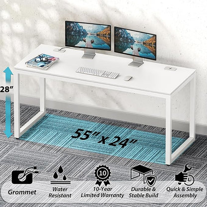 SHW 55-Inch Commercial-Grade Office Computer Desk, White