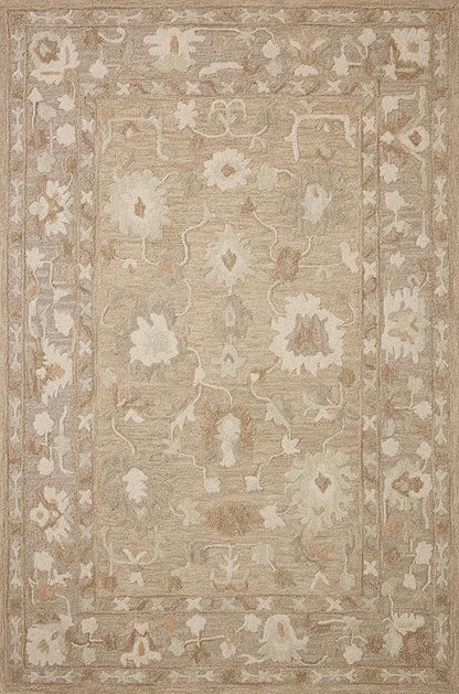 Loloi Chris Loves Julia Dorothea Collection DRT-02 Khaki/Dove 8'-6" x 11'-6" Area Rug Wool Neutral Floral Living Room Bedroom Carpet