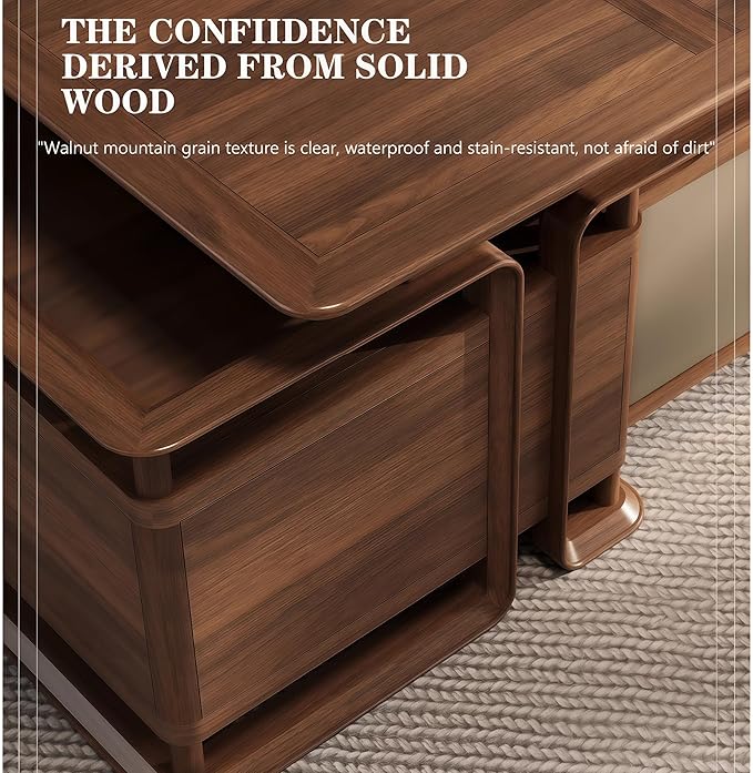 Executive Desk, 94.5 inch Executive Wood Desks L Shape Desk with Drawers with Drawers and Lockable Storage No Installation Required Without Display Racks and Bookshelves