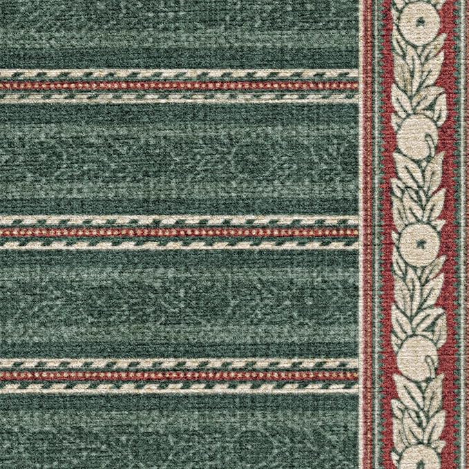 RUGGABLE x Morris & Co Machine Washable Christmas Runner Rug –Fruit Stripe Spruce Green 2.5x10, Stain-Resistant, Non-Slip –Washable Rug for Hallway, Entryway, Living Room & Kitchen–with Cushioned Pad
