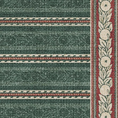 RUGGABLE x Morris & Co Machine Washable Area Rug – Fruit Stripe Spruce Green 8 ft Round, Stain-Resistant, Non-Slip – Large Rugs for Living Room, Bedroom, Hallway, Entryway & Office–with Standard Pad