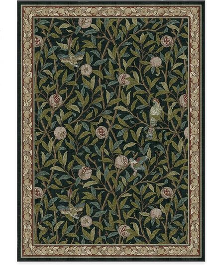 RUGGABLE x Morris & Co Washable Area Rug – Pomegranate Blue Green 5x7, Stain-Resistant, Non-Slip – Medium Machine Washable Rugs for Living Room, Bedroom, Hallway, Entryway & Office–with Cushioned Pad