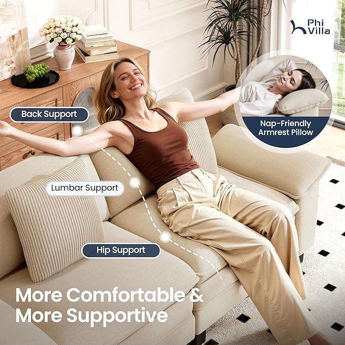 PHI VILLA Cloud Modular Couches Sets, 2 Pieces Sectional Loveseat Sofa Set, 4-Seater Comfy Couch for Living Room Apartment, Chenille Fabric, Beige