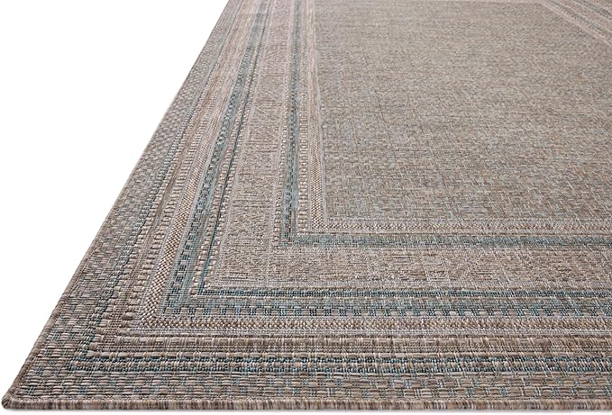 Loloi Amber Lewis Topanga Collection TOP-05 Natural/Teal 6'-7" x 9'-4" Indoor/Outdoor Area Rug