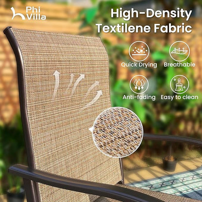PHI VILLA Outdoor Swivel Bar Stools Set of 2, Bar Height Patio Chairs 30" Seat Height with All-Weather Brown Textilene Fabric, Tall Patio Chairs Furniture for Outside, Deck, Yard and Garden